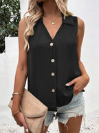 Full Size Johnny Collar Button Down Tank Plus Size