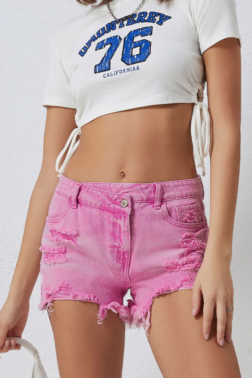High Rise Crossover Waist Denim Shorts - felvior