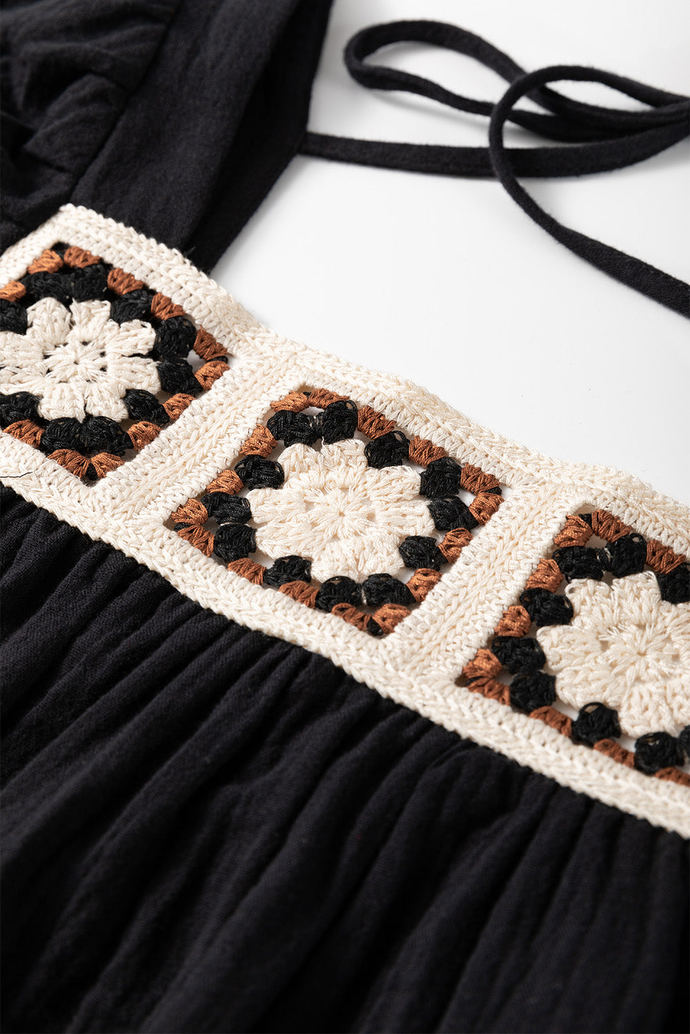 Flower Crochet Square Neck Puff Sleeve Blouse - felvior