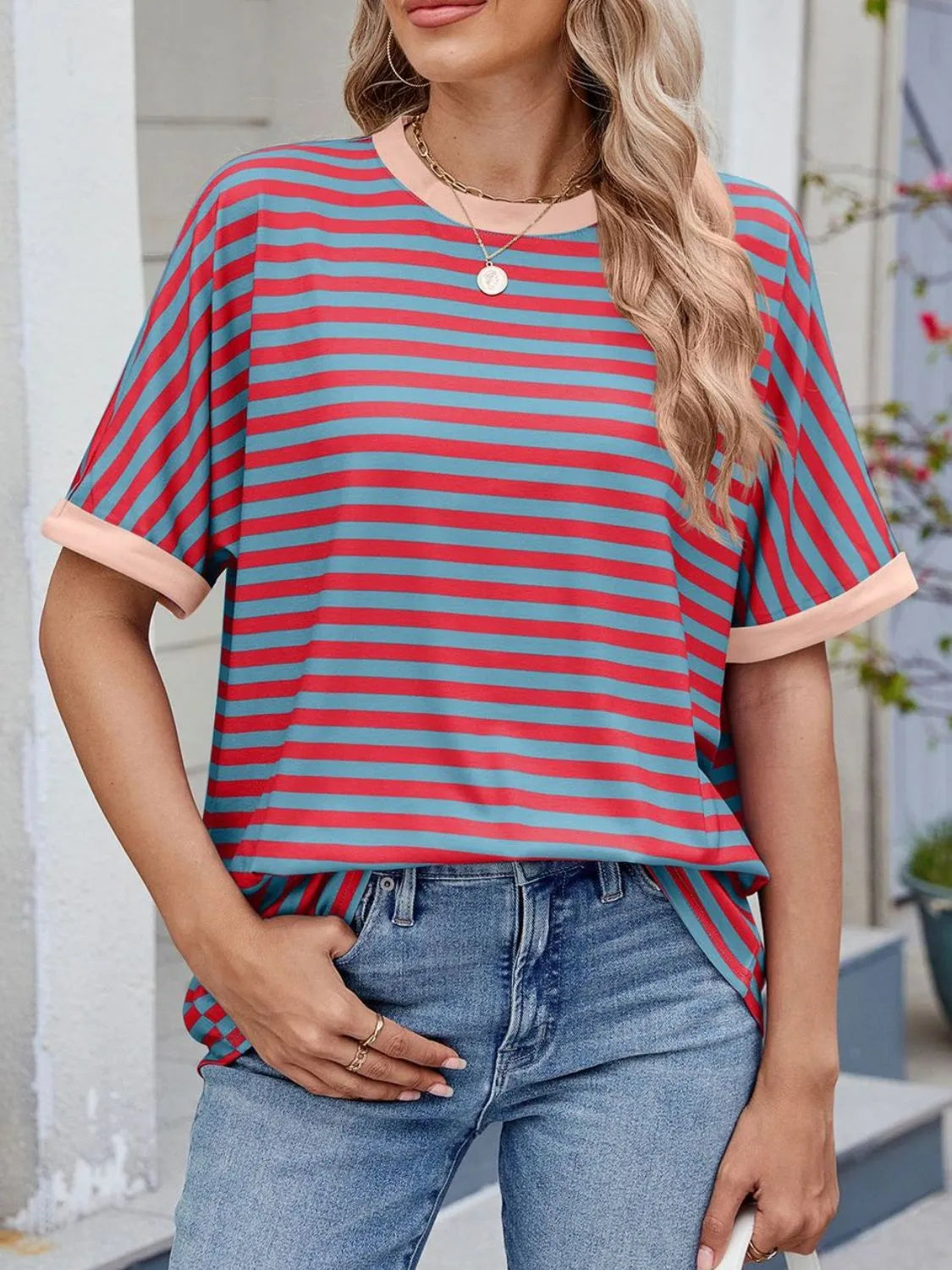 Striped Round Neck Half Sleeve T-Shirt