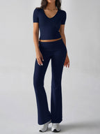 Devine V-Neck Top and Bootcut Leggings Set