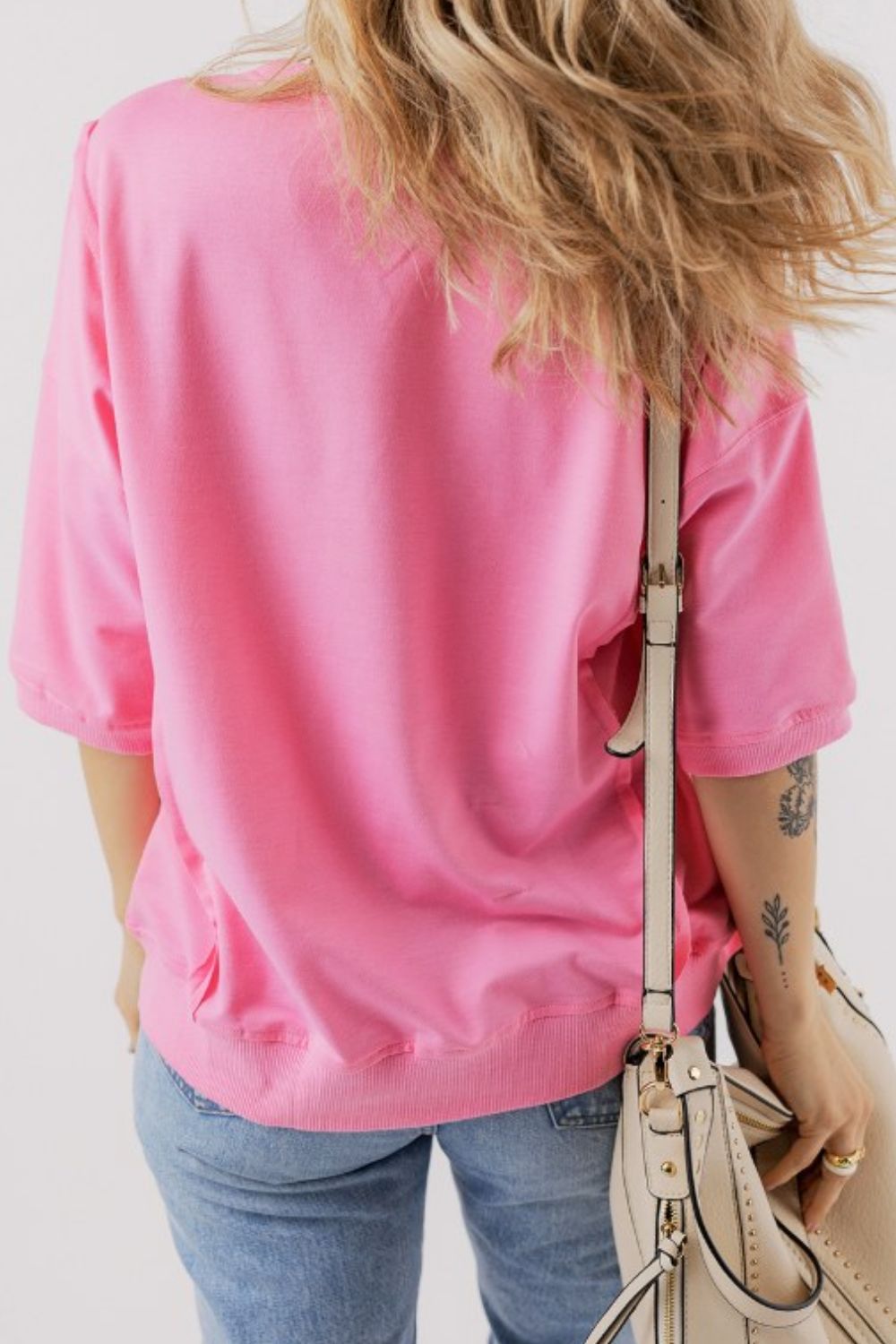 Exposed Seam Side Slit Round Neck Top - felvior