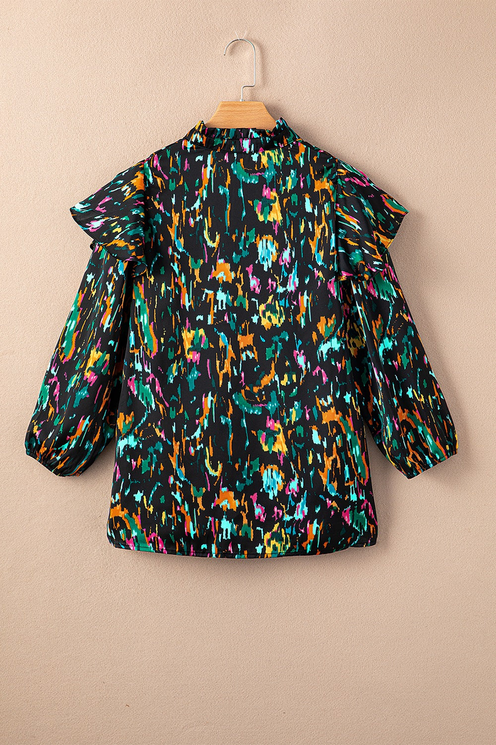 Abstract Print 3/4 Sleeve Ruffle Blouse