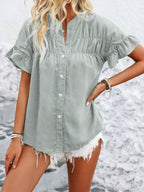 Button Down Ruffled Short Sleeve Shirt