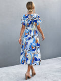 Round Neck Short Sleeve Tie Waist Midi Dress - felvior