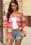 Contrast Striped Drop Shoulder Open Front Cardigan - felvior