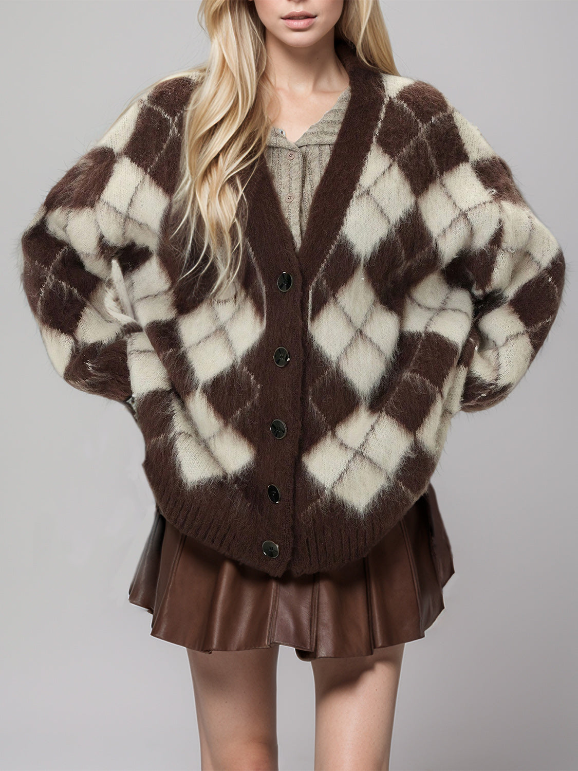 Plaid V-Neck Button Up Cardigan - felvior