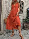 Ivy Lane Decorative Button Notched Sleeveless Dress - felvior