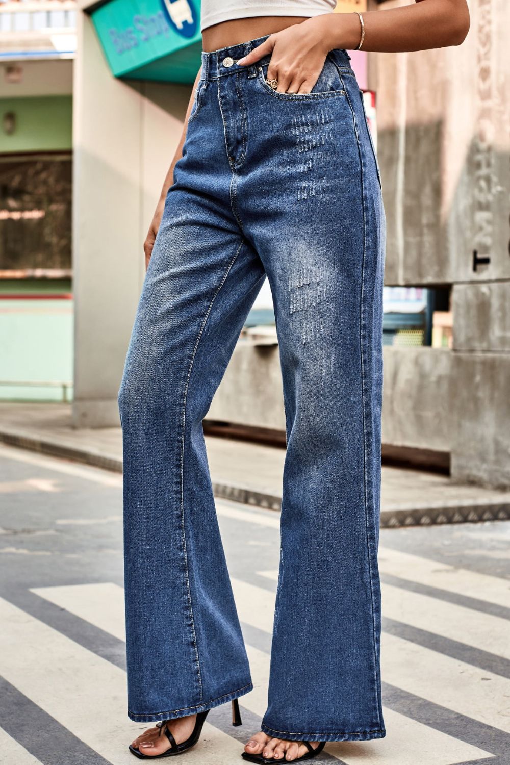 Buttoned Loose Fit Jeans with Pockets - felvior