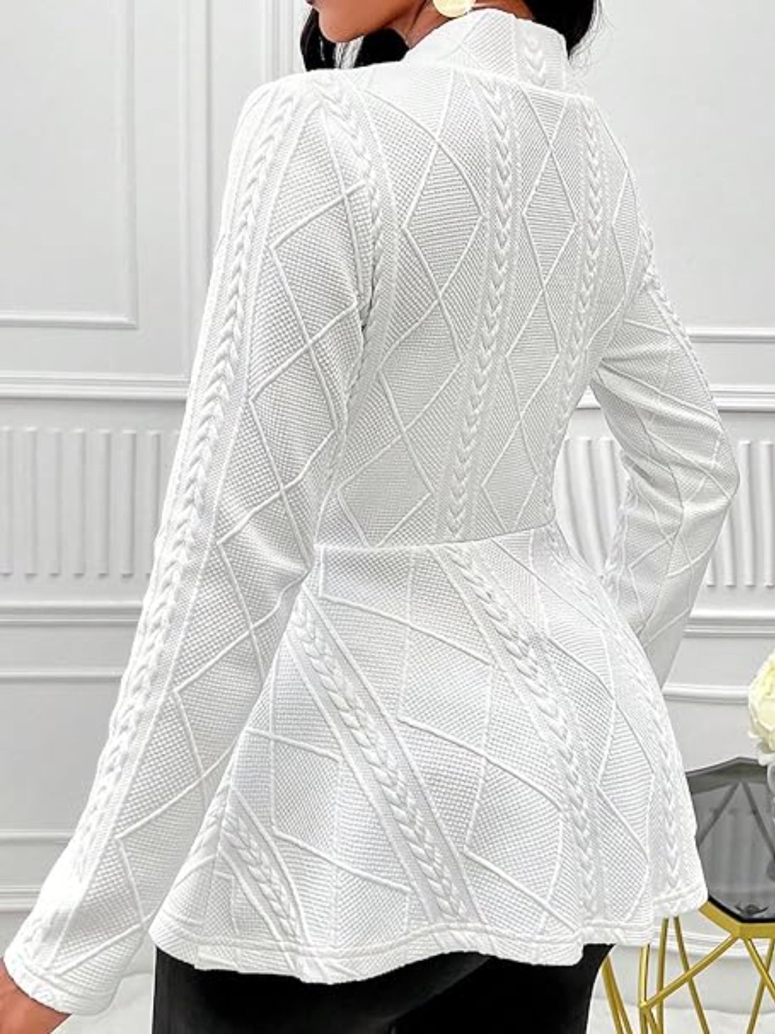 One Button Textured Peplum Cardigan - felvior