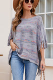 Round Neck Fringe Detail Sleeve Poncho - felvior