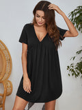 V-Neck Short Sleeve Lounge Dress - felvior