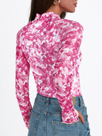 Floral Mock Neck Long Sleeve T-Shirt