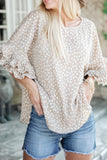 Printed Round Neck Ruffled Half Sleeve Blouse - felvior