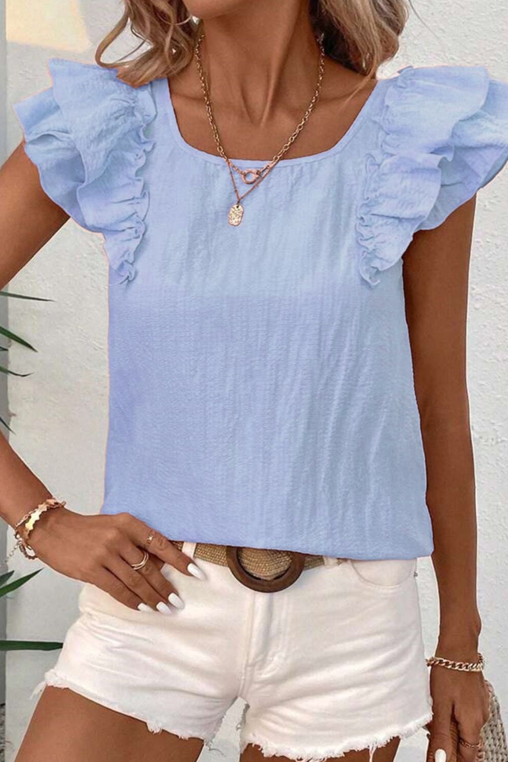 Bow Back Ruffled Cap Sleeve Blouse - felvior