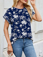 Printed Round Neck Short Sleeve Top