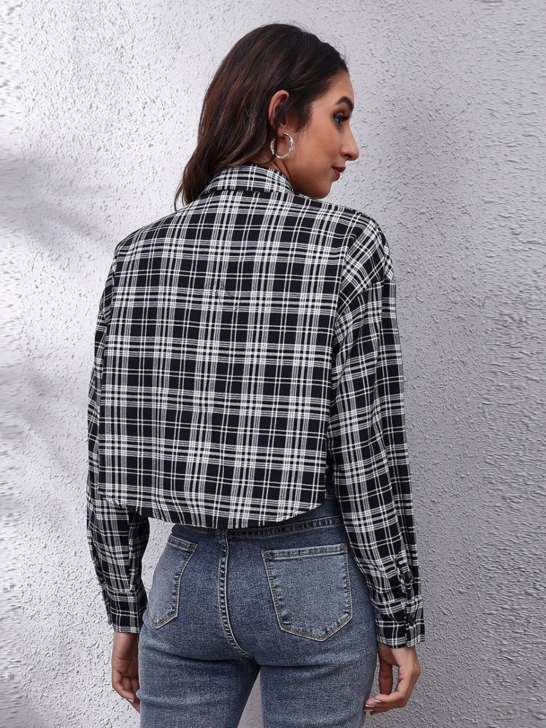 Button Down Printed Cropped Jacket - felvior