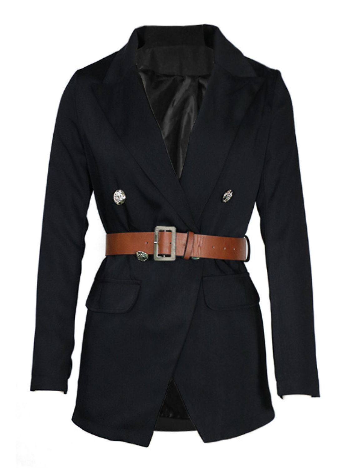 Buttoned Lapel Collar Long Sleeve Blazer - felvior