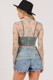 SAGE + FIG Mesh Long Sleeve Sheer Floral Embroidery Top - felvior