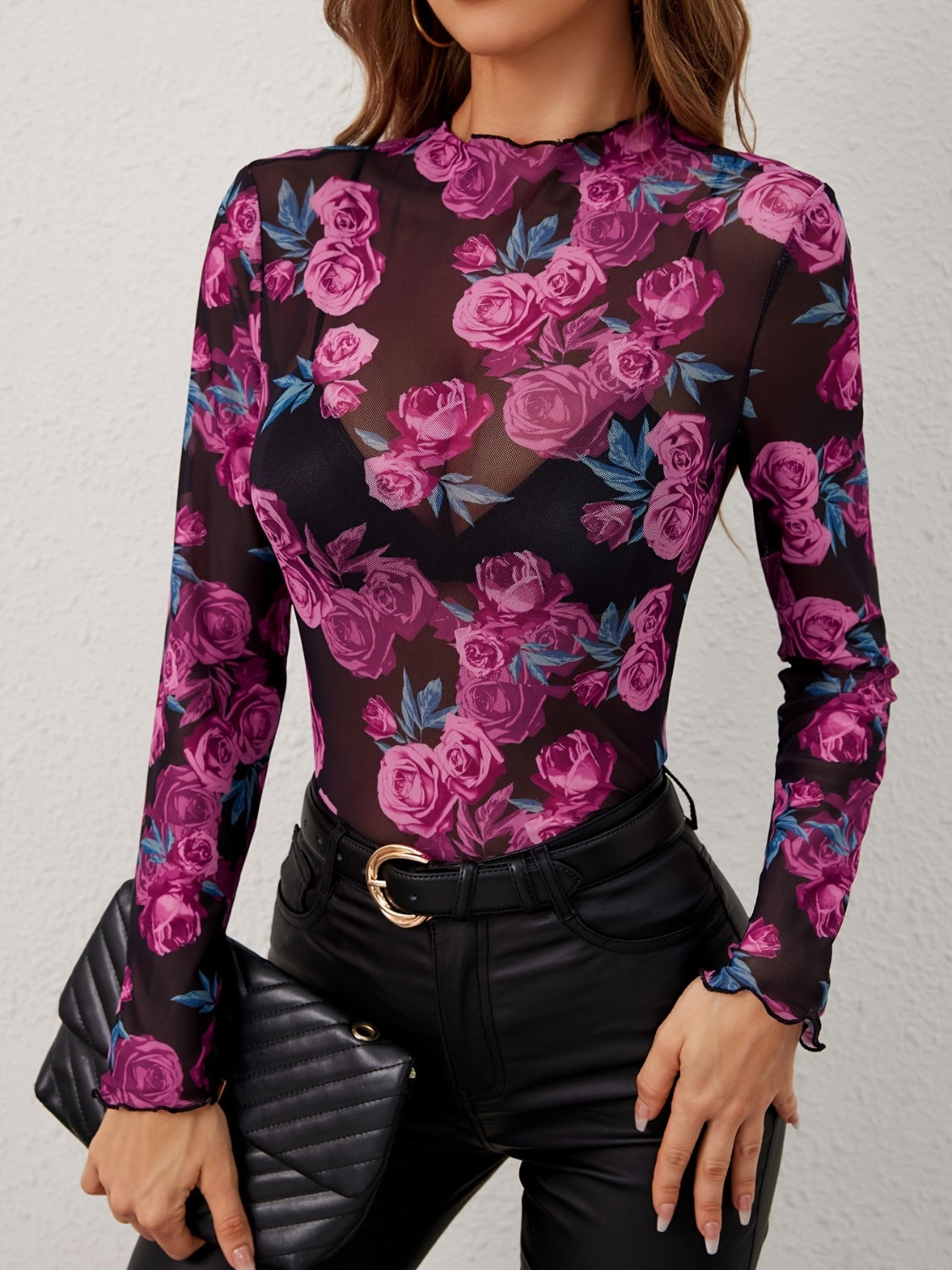 Floral Mock Neck Long Sleeve Top Secondary image