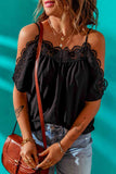 Spaghetti Strap Cold-Shoulder Lace Trim Blouse - felvior