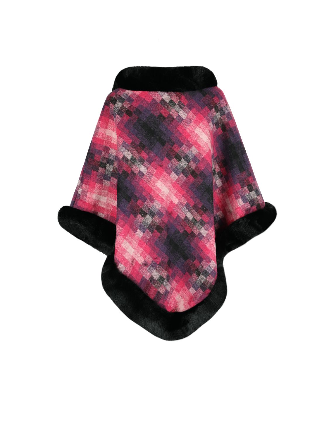 Faux Fur Trim Poncho - felvior