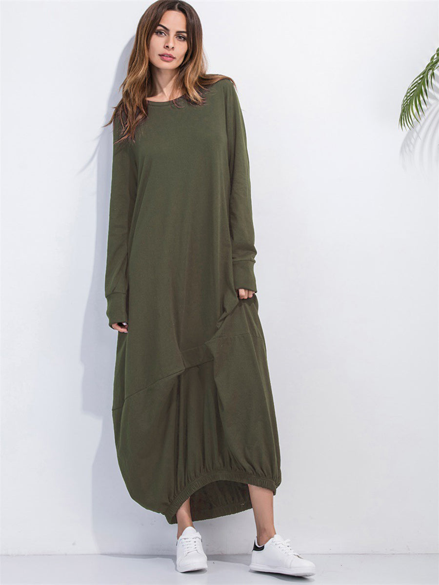 Full Size Round Neck Long Sleeve Sweatshirt Dress - felvior