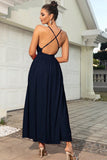 Sleeveless Plunge Neck Slit Maxi Dress - felvior