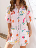 Printed Collared Neck Half Sleeve Romper - felvior
