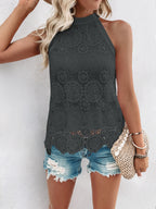 Lace Grecian Neck Tie Back Top