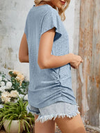 Eyelet V-Neck Short Sleeve Top