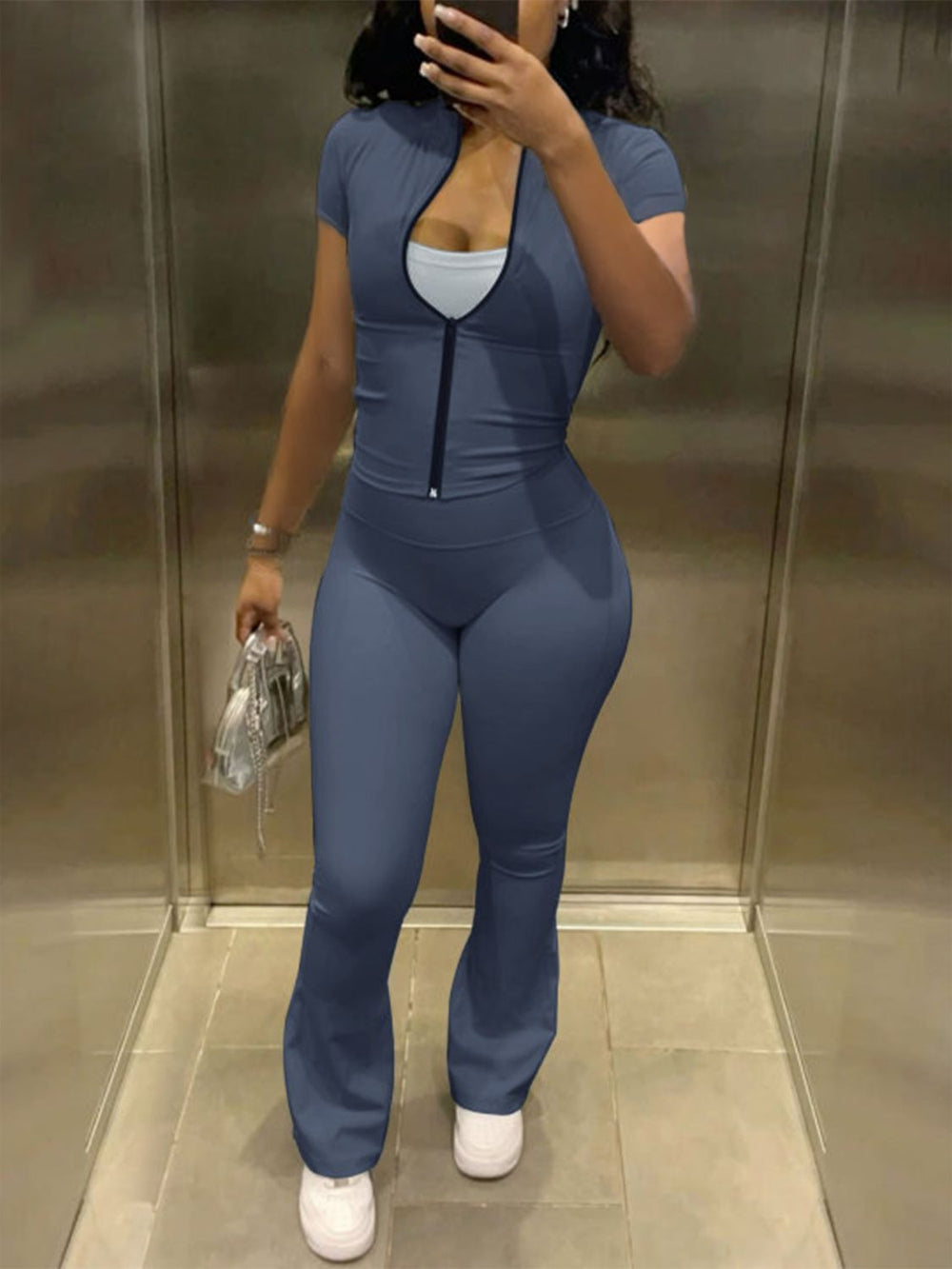 Devine Zip Up Top and Bootcut Leggings Set