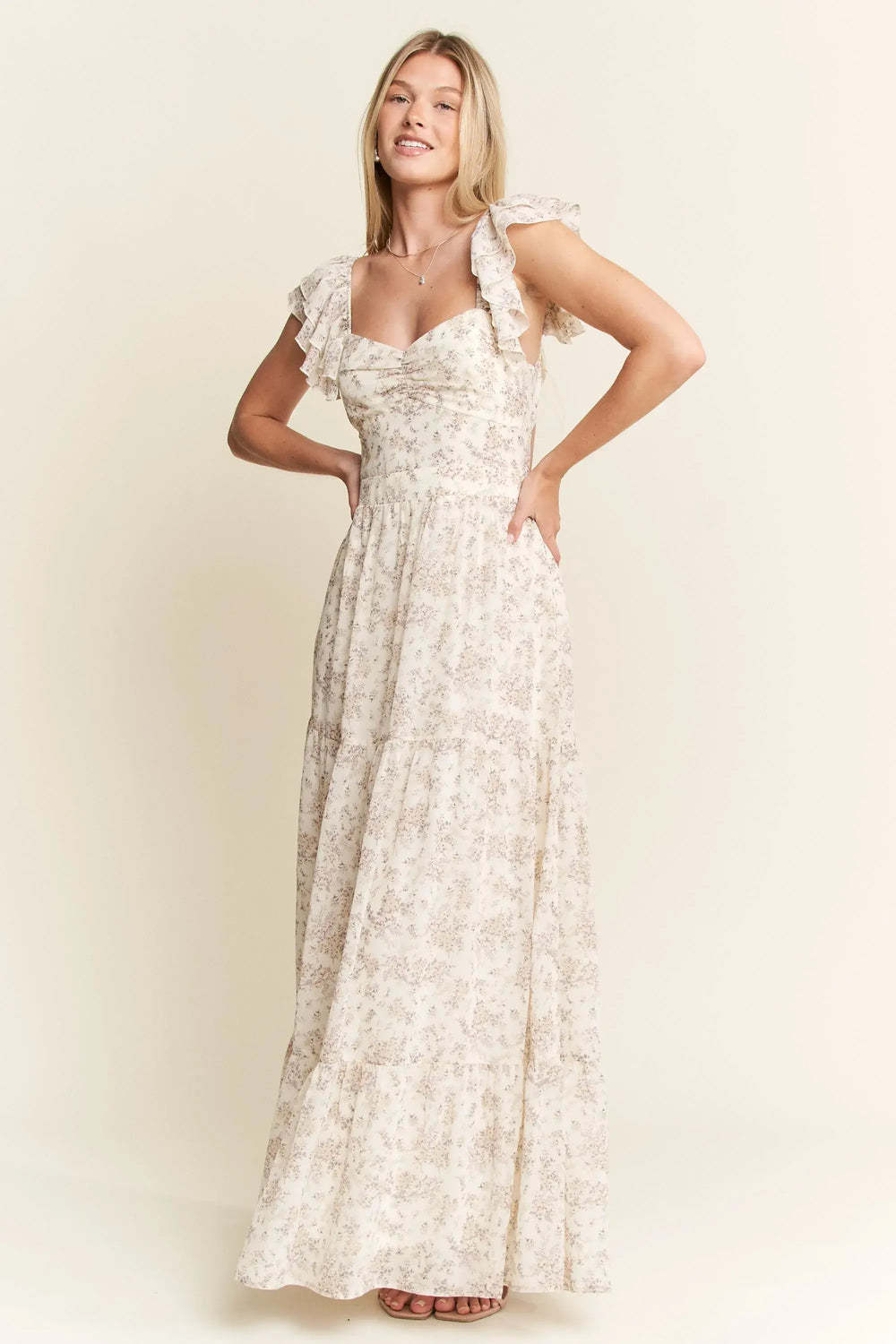 Jade By Jane Full Size Ruffle Sleeve Tiered Maxi Dress Plus Size