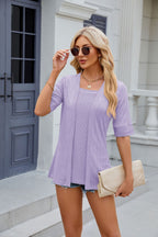 Texture Square Neck Half Sleeve Blouse