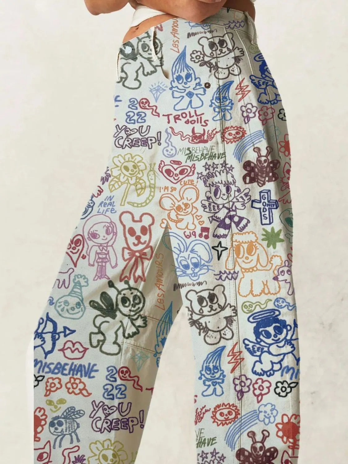 Printed Wide Leg Jeans - felvior