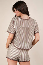 VERY J Wave Trim Detail Knit Top & Shorts Set