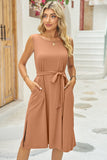 Tied Round Neck Sleeveless Dress - felvior