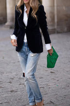 One Button Lapel Collar Long Sleeve Blazer