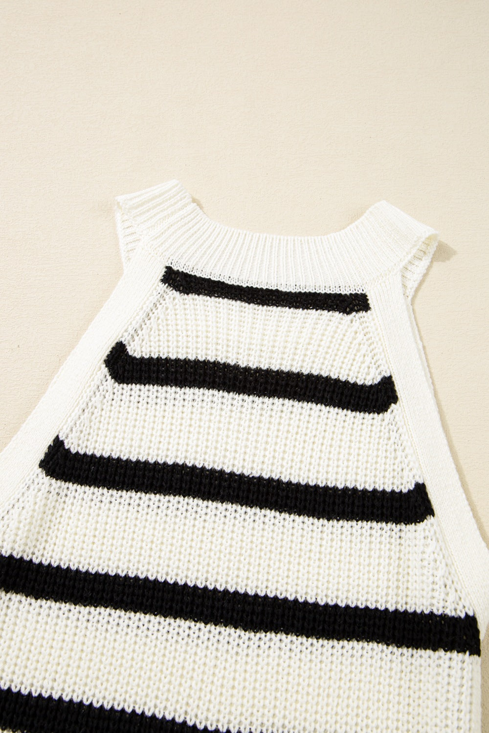 Contrast Striped Drawstring Detail Sleeveless Sweater Dress