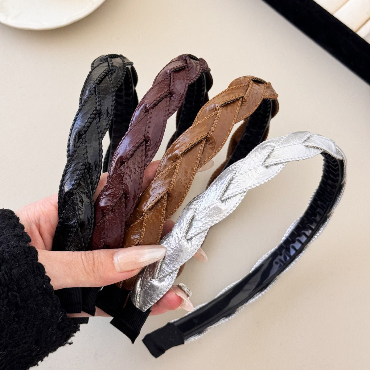 PU Leather Braided Hair Headband - felvior