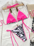Zebra Print Halter Neck Tie Side Bikini Set - felvior