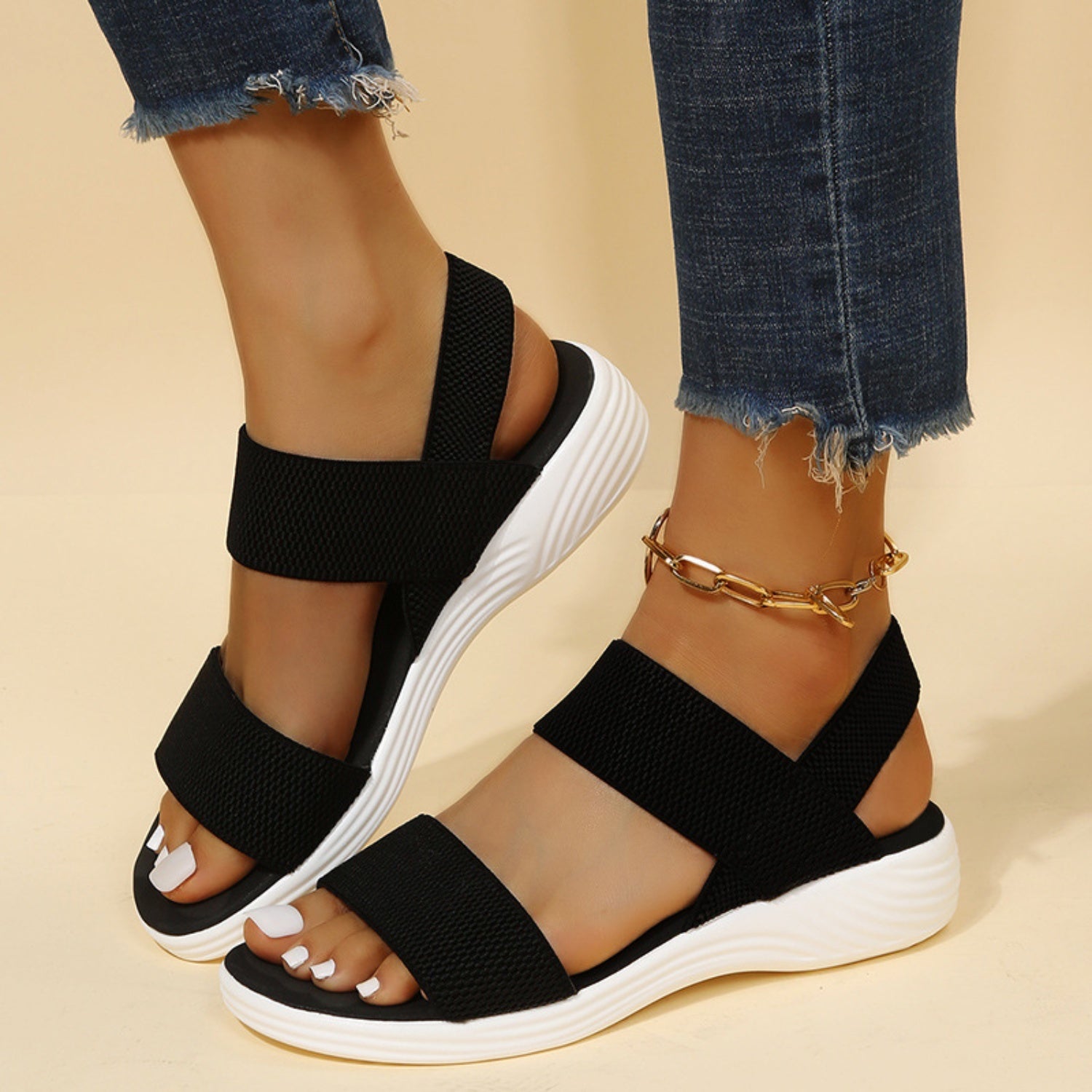 Rubber Open Toe Low Heel Sandals - felvior