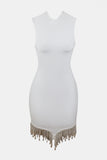 Rhinestone Tassel Hem Bodycon Dress - felvior