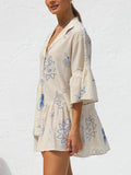 Button Detail Printed Mini Dress - felvior