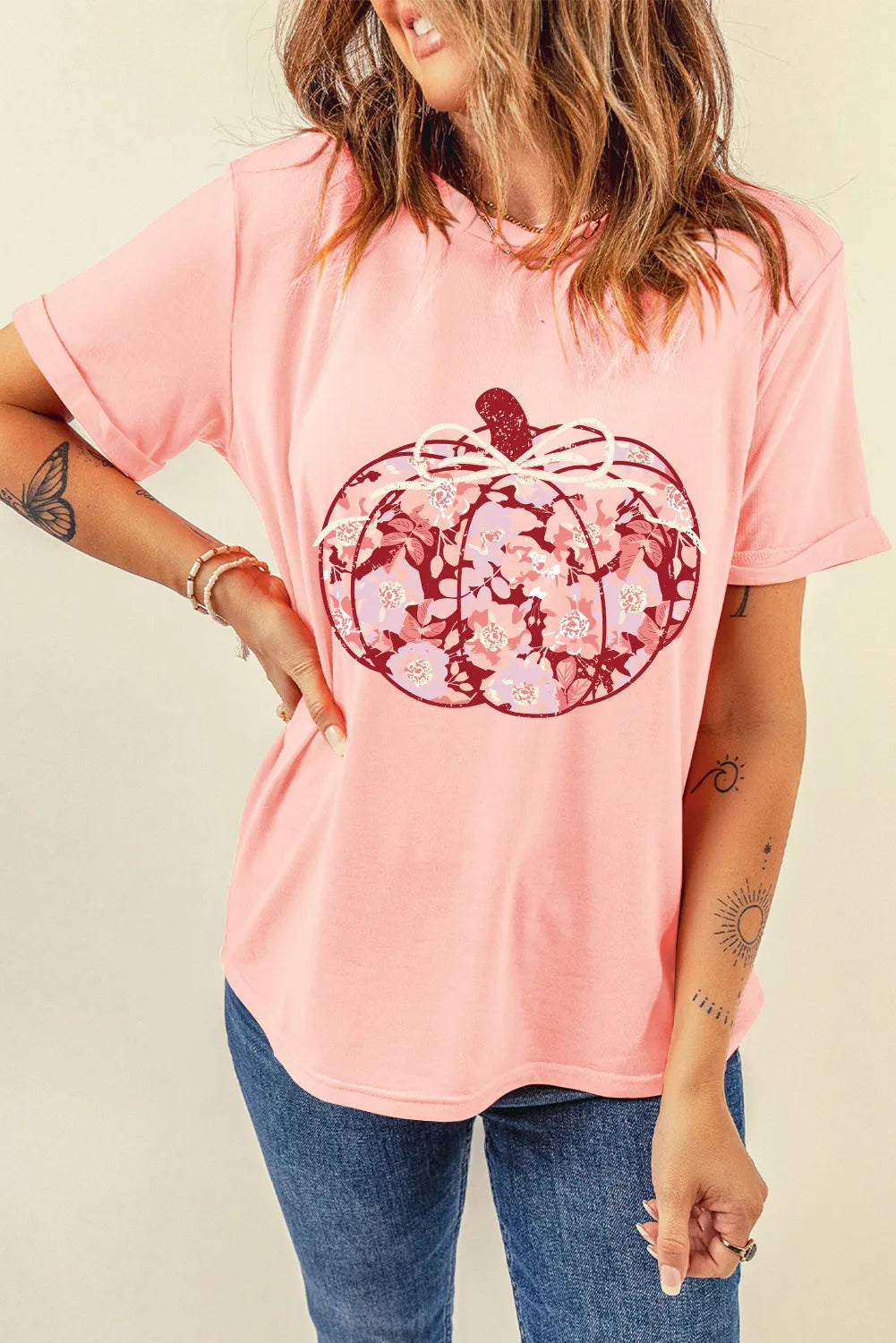 Pumpkin Graphic Round Neck Long Sleeve T-Shirt - felvior