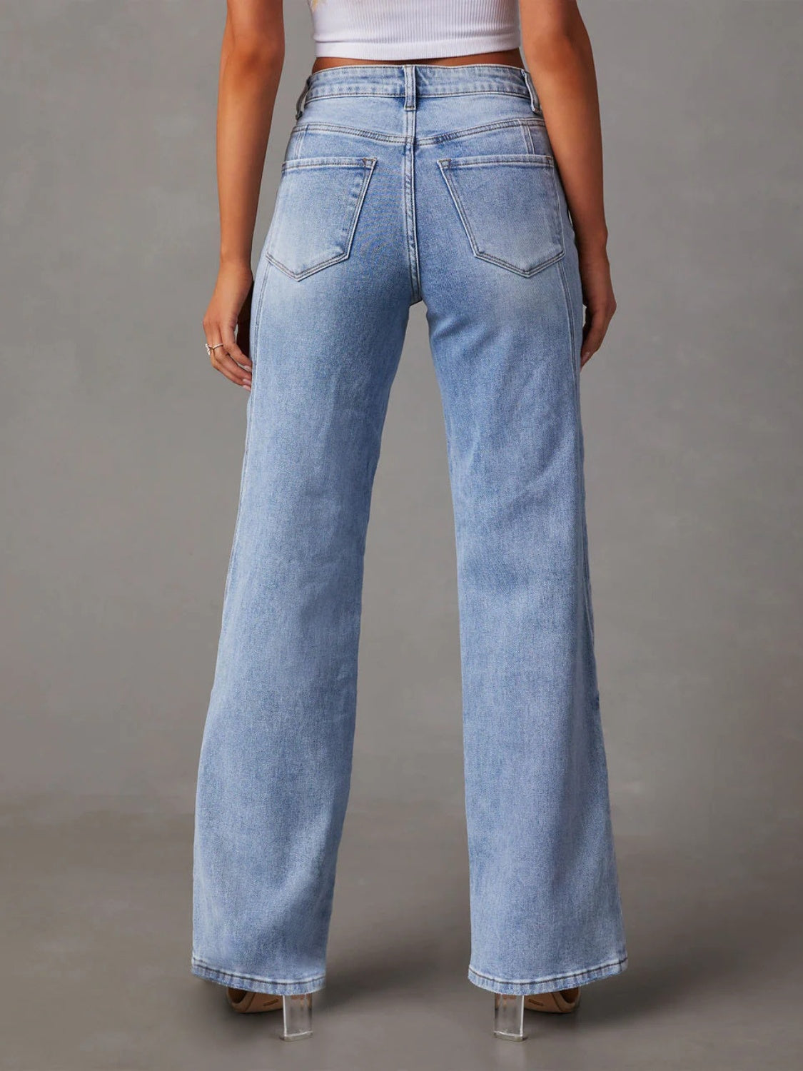 High Waist Straight Jeans with Pockets - felvior
