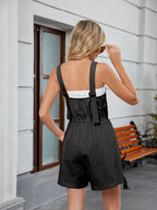 Drawstring Wide Strap Romper with Pockets