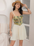 Floral Lace Up Corset Mini Cami Dress - felvior