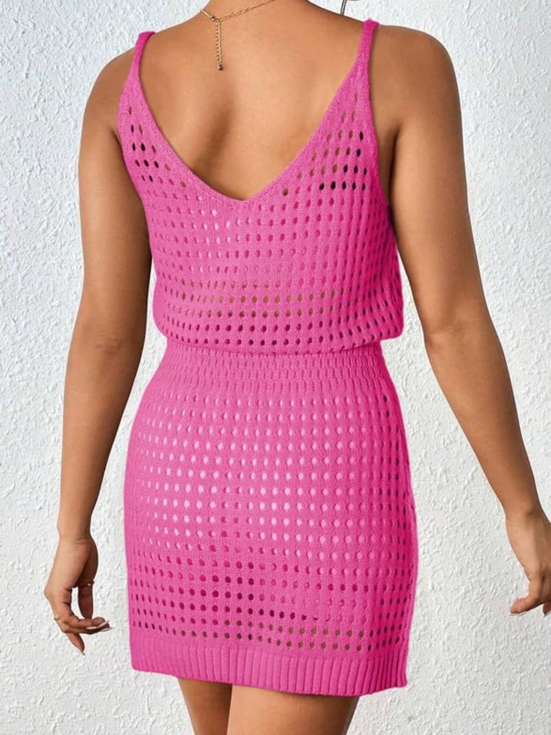 Openwork V-Neck Sleeveless Cover Up Dress - felvior