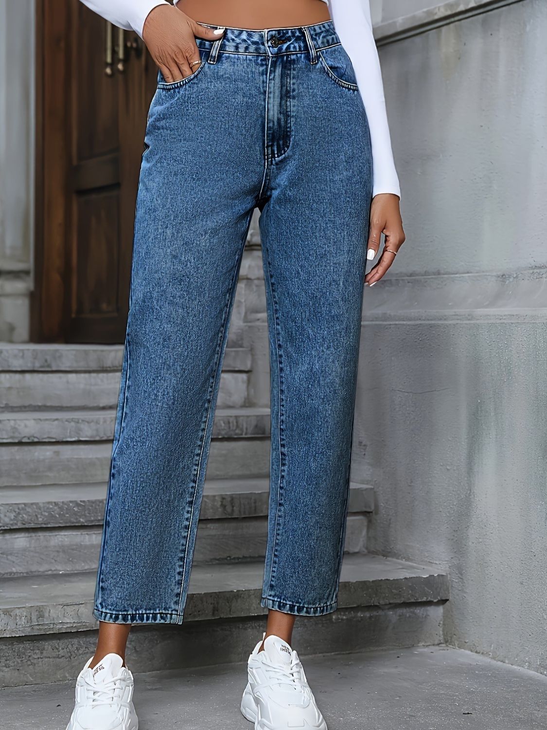 Pocketed Straight Leg Jeans - felvior